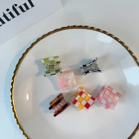 new arrived ins fashion mosaic clip cute net red checkerboard mini clip small square clip hair accessories for girls