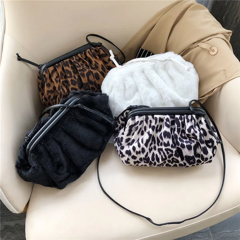 

Women Small Ruched Cloud Bag Plush Handbag 2020 Soft Hand Purse Fashion Clutch Bag Evening Party Bags shoulder bag FTB156