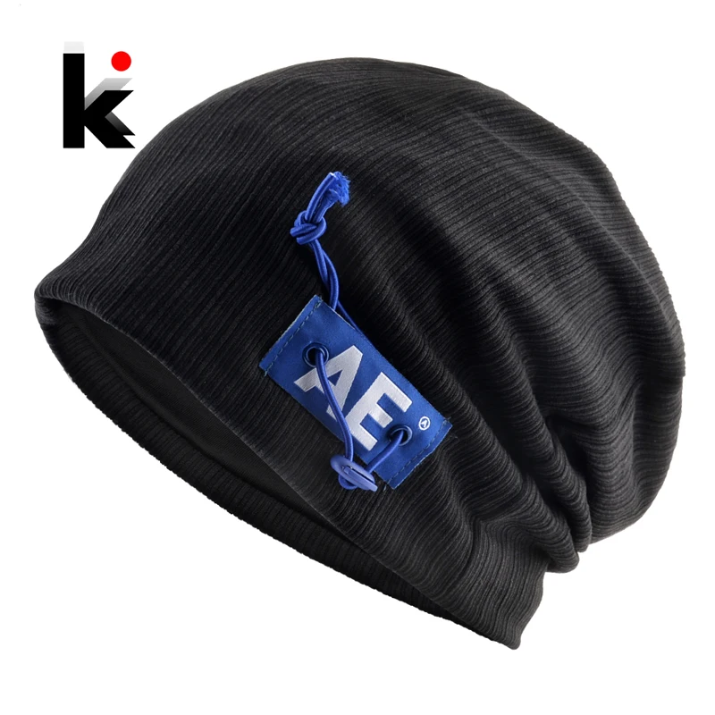 Шапка-бини мужская с регулируемой кнопкой, модная однотонная мягкая черная в стиле хип-хоп, осень-весна