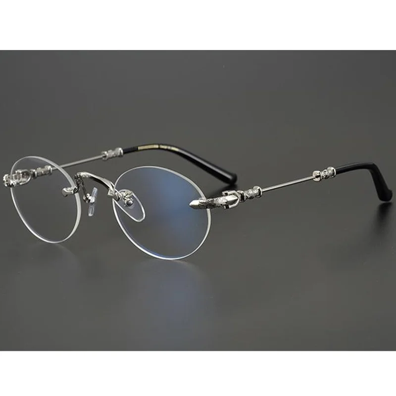 Роскошный дизайн ретро-винтажная круглая безободковая Серебристая оправа