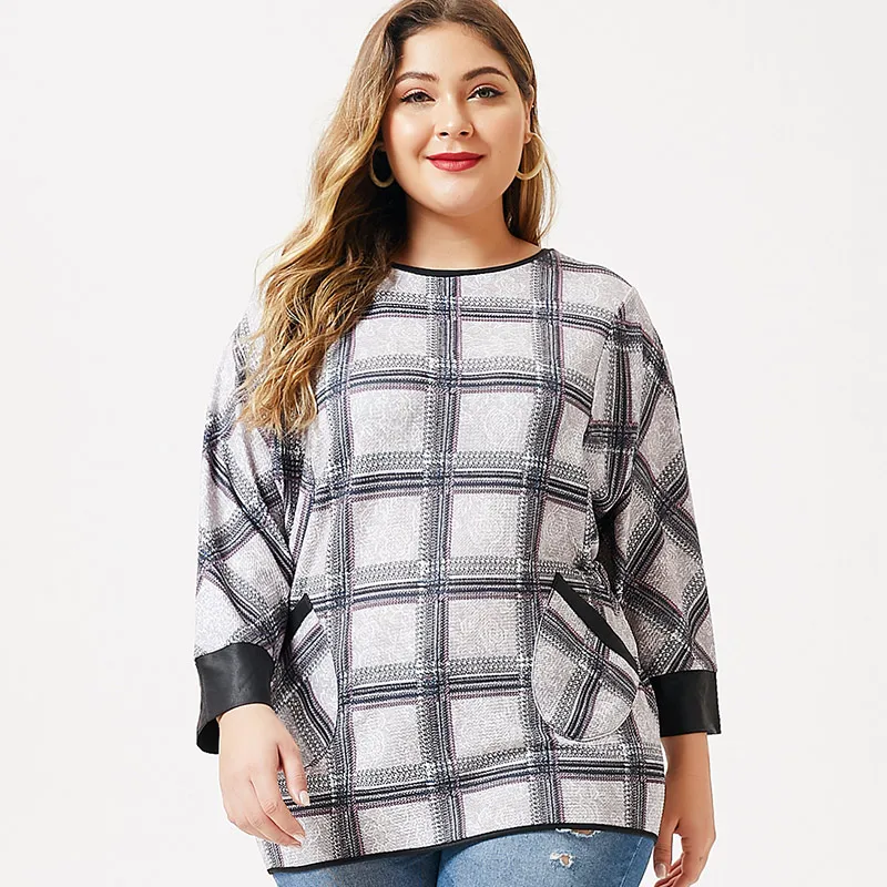 Модная одежда больших размеров женская осень 2019 с новым о-образным вырезом