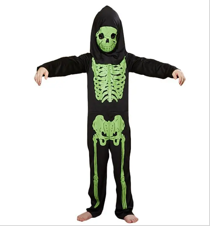 

Halloween Children's Party Costume Green Skull One-piece with Headgear