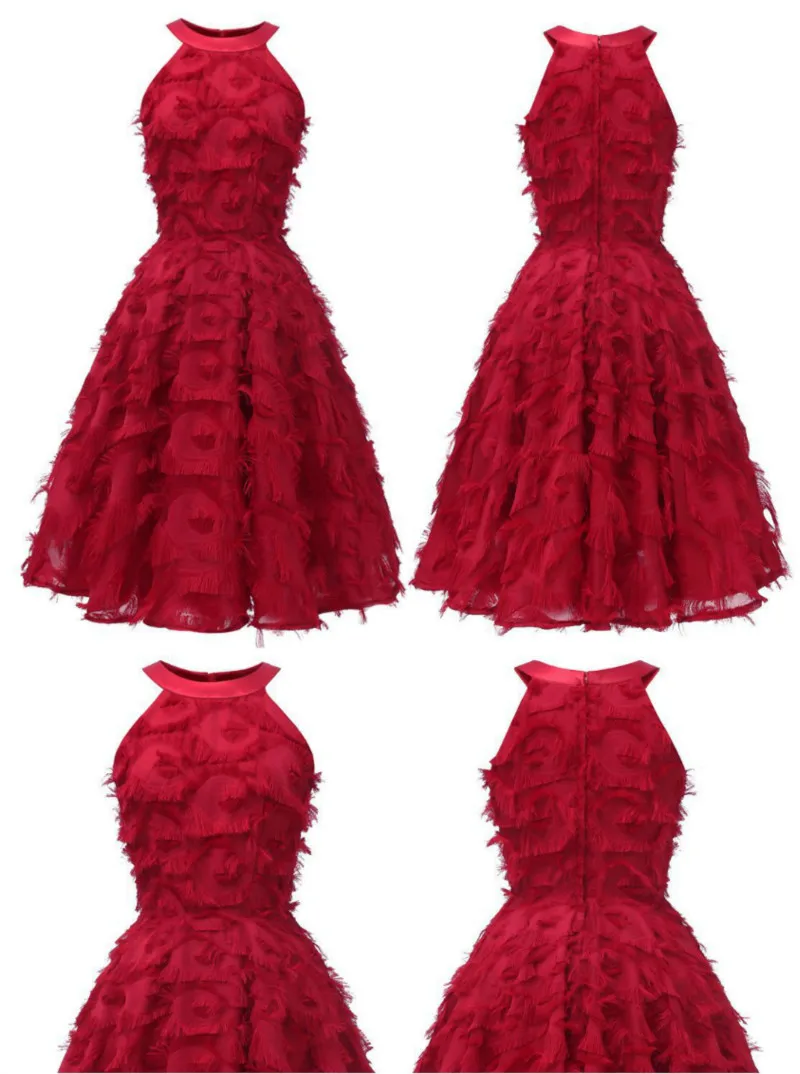 KAUNISSINA robe de изящные вечерние платья с бретелькой на шее без рукавов розовые красные трапециевидные короткие платья