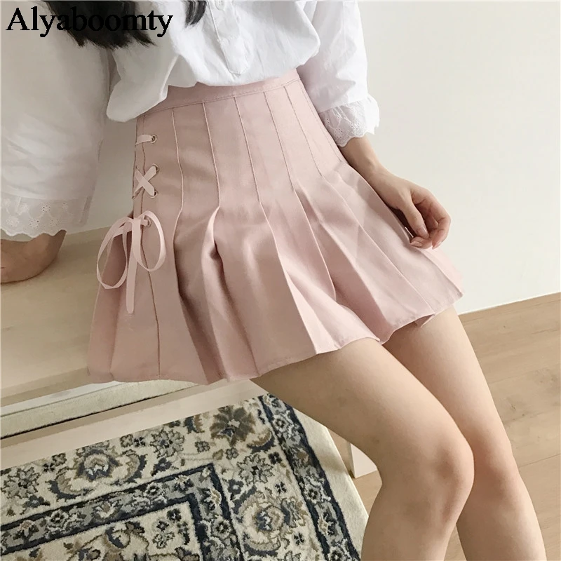 Женская мини юбка с высокой талией летняя плиссированная в японском стиле