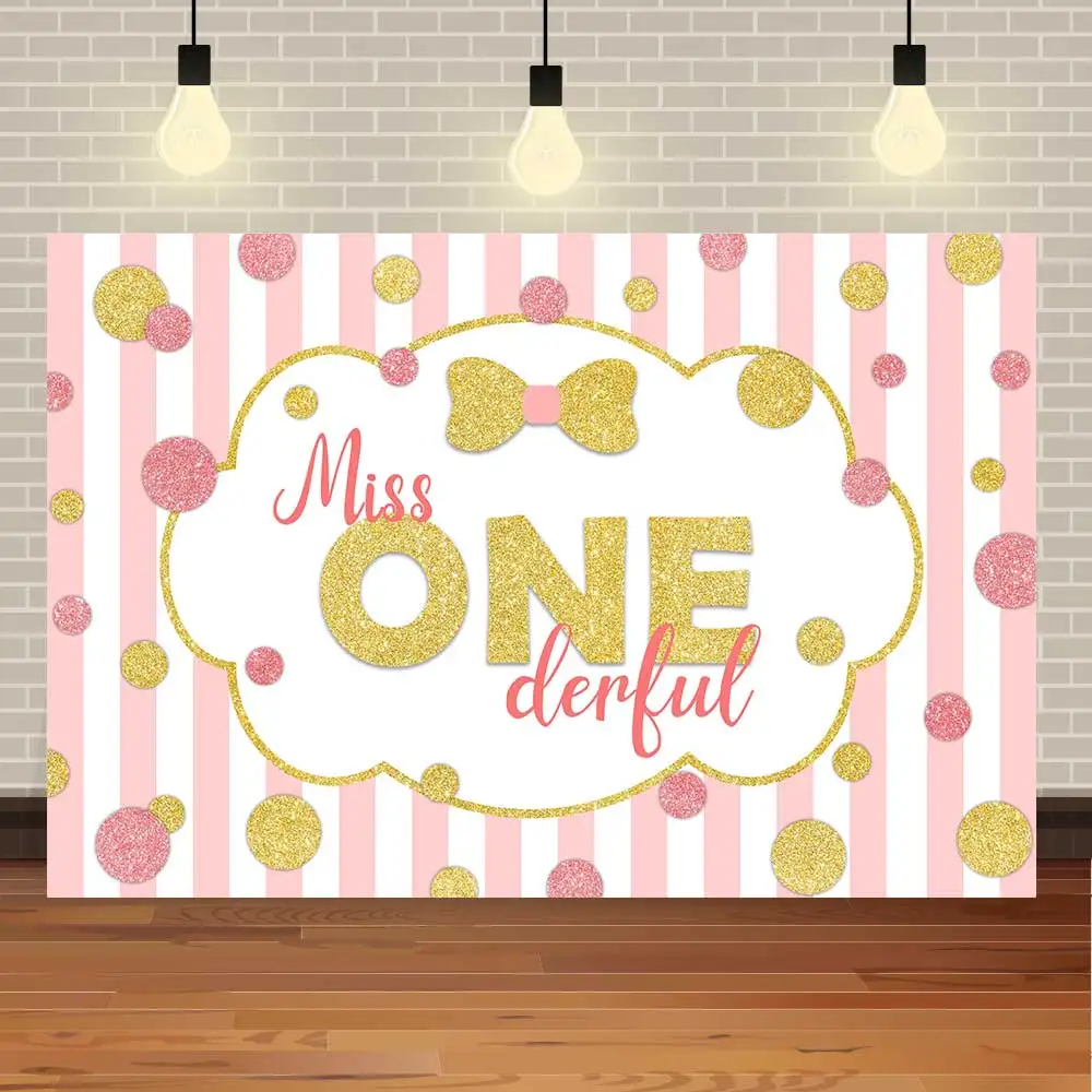 NeoBack с первого дня рождения Золотой блестящий ребенок мисс Onederful Девушка Вечерние Полосатый баннер фото фон фотография фон