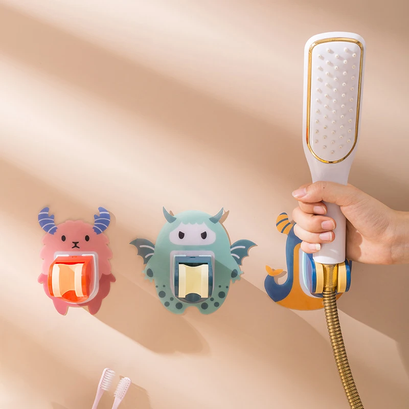 

Cute cartoon shower clip bathroom seamless hook strong applique shower bracket free punching nozzle frame adjustable frame