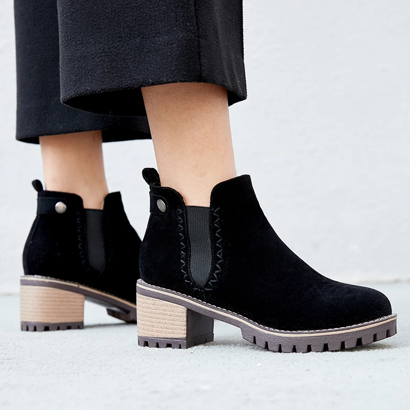 WETKISS/женские ботильоны на толстой платформе высокие ботинки с круглым носком