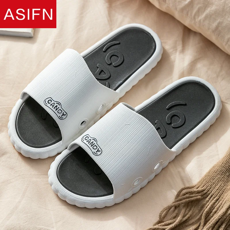 

ASIFN Summer Indoore Women Men Slippers Ins Trend Home Mules Couple Indoor Soft Bottom Non-slip Bath Pantoufle Students Slides