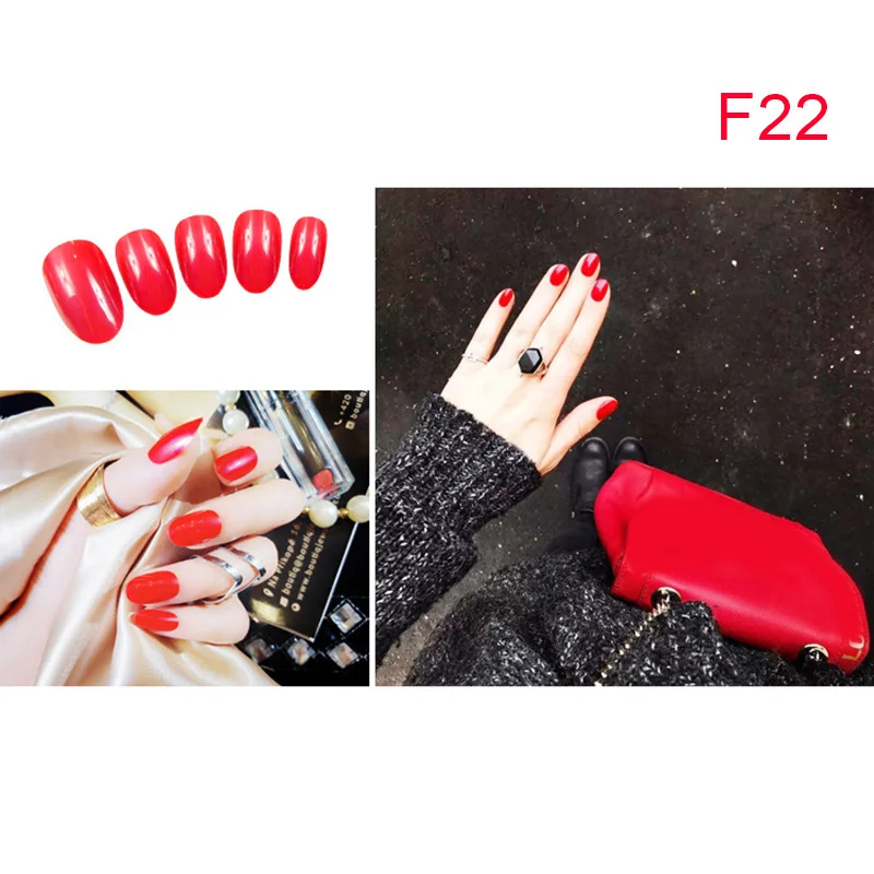 f22 Дамы девушки сплошной цвет поддельные ногти DIY набор наклеек на ногти стикер полоски 24 шт для свадебной вечеринки шопинг путешествия - Цвет: f22