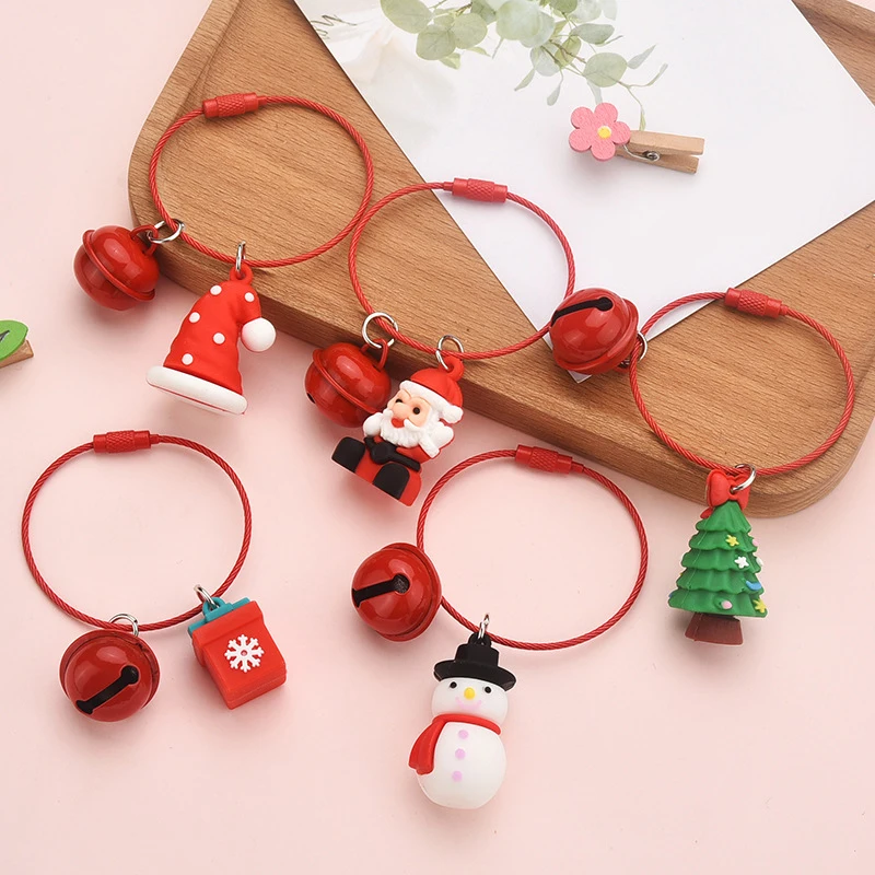 

Merry Christmas Key Chains Decoration Santa Claus Elk Snowman Keychain New Year Decoration Children Gift Xmas Bells Key Ring Red