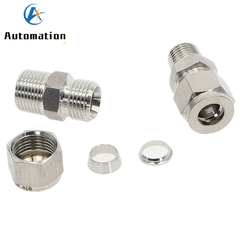 1/8" 1/4" 3/8" 1/2" Male Thread x 3 4 6 8 10 12mm OD Tube 304 SS Double Ferrule Tube Fitting Connector BSP Stainless Steel
