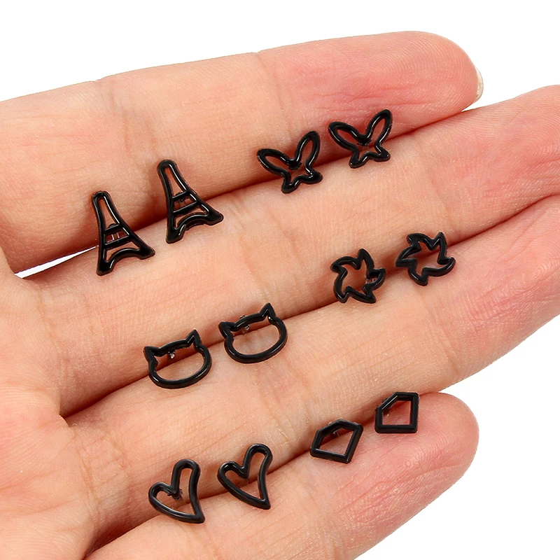 18/36 пара пластиковых сережек-гвоздиков полые геометрические золотые и