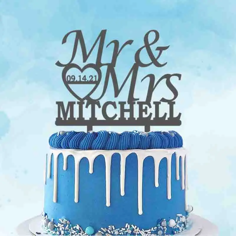 

Personalized Wedding Cake Topper Custom Mr Mrs Name Wedding Date Wedding Party Cake Decoration Topper