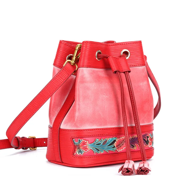 

2020 Ladies Genuine Leather Luxury Bags Ripple of water waves Bag Women Fashion Hand Carved Flowers Handbags Shoulder Bag