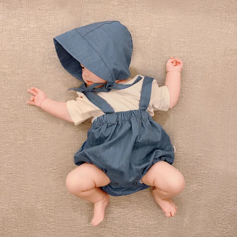 

2021 Summer Korean Children's Clothing Baby Overalls Shorts Baby Bib Pants Children's Bloomers with Hat Included