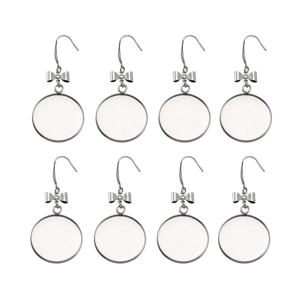 

316 Surgical Stainless Steel Bowknot Earring Hooks with Blank Pendant Trays Flat Round Setting for Glass Cabochon Pad Base