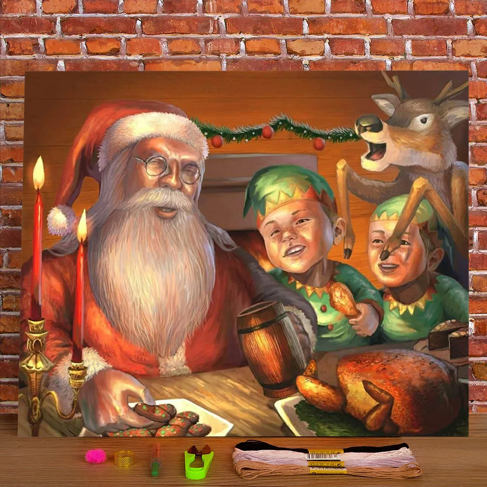 

Christmas Santa Claus Printed Water-Soluble Canvas 11CT Cross-Stitch Embroidery Full Kit DMC Threads Sewing Counted