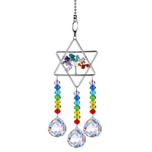 Чакра H  D, древо жизни, Ловец Солнца, натуральные камни лечебные Звезда Давида, кулон, радуга, Висячие капли, украшение для окна