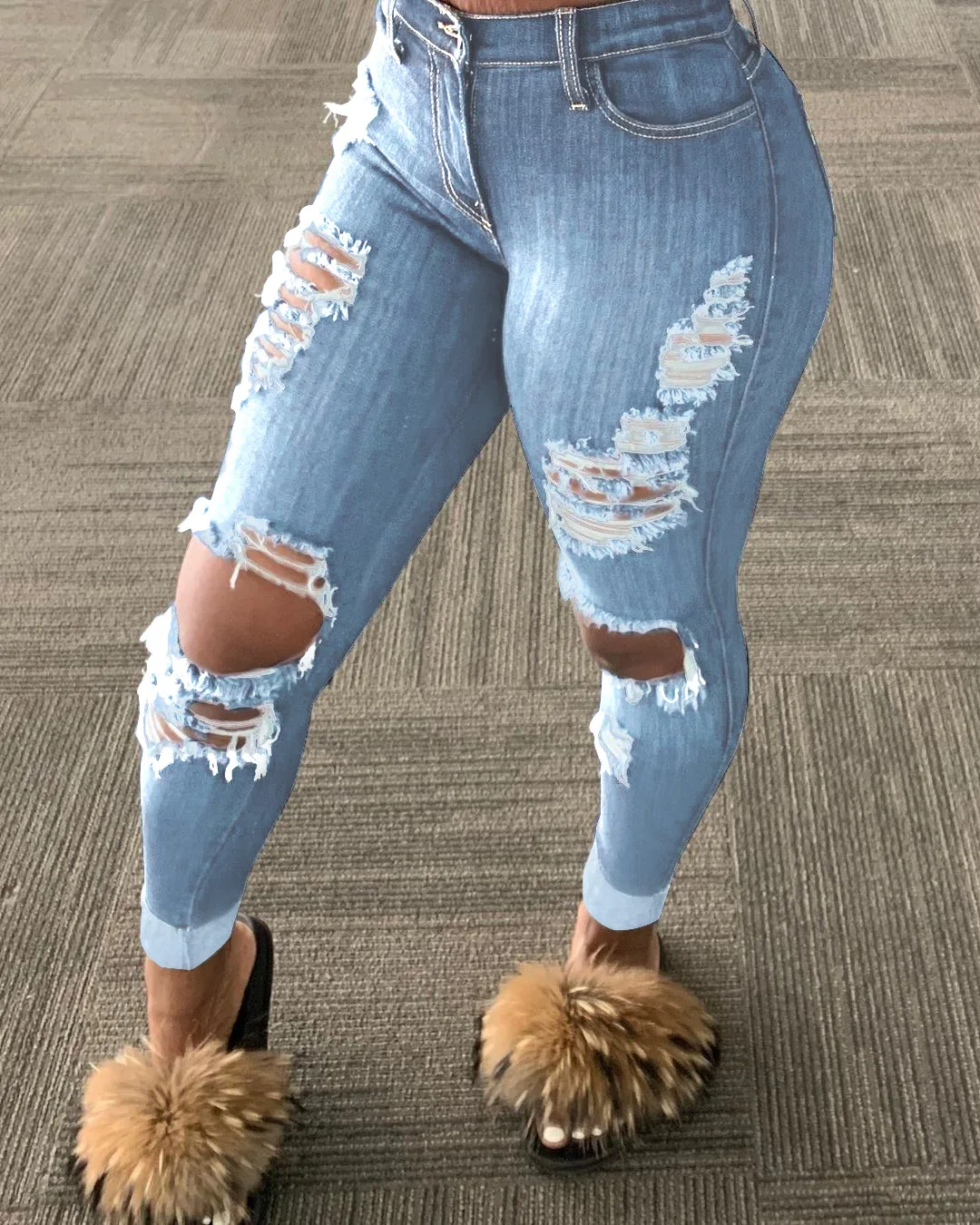 

Cnmyou New women's ripped tassel women's pants