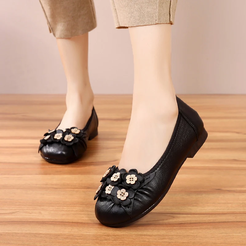 Женские туфли из натуральной кожи на плоской подошве повседневные Мягкие лоферы