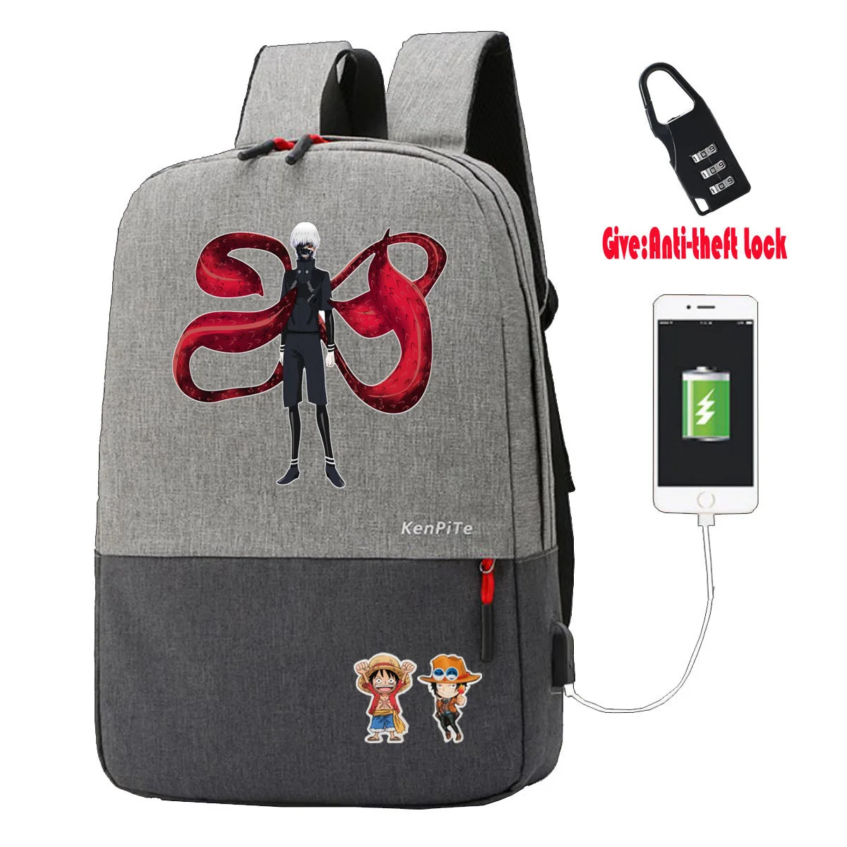 Japan anime Tokyo Ghoul Backpack UNISEX Laptop Travel bag student book Bags teenagers canvas Anti-theft USB Charging Knapsack