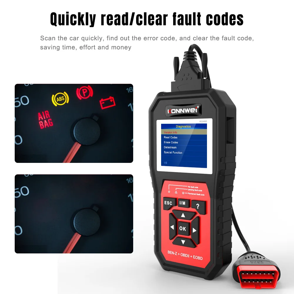 Автомобильный тестер KONNWEI KW460 для Mercedes-Benz OBD II + EOBD-сканер диагностический