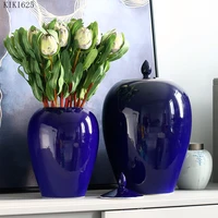 creative blue ceramic sealed jar flower arrangement flower vase porcelain large storage jar living room countertop decoration