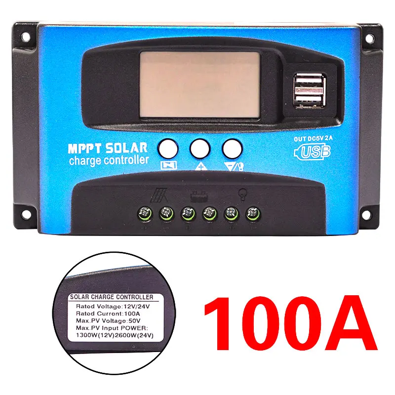 

30/50/60/100A MPPT Solar Charge Controller Dual USB LCD Display 12V 24V Auto Solar Cell Panel Charger Regulator With Load