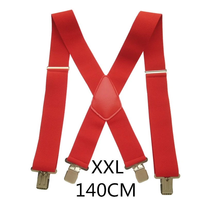 Red-140cm 100 см 120 см 140 см размера плюс 5 см ширина высокие эластичные регулируемые мужские подтяжки 4 прочные зажимы Подвески сверхпрочные х Задние подтяжки - Цвет: Red-140cm