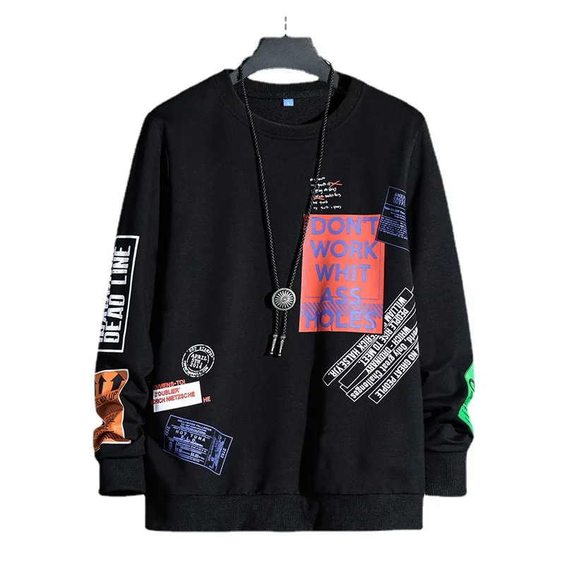 

Oversize Crewneck Print Sweatshirt Mens 2021 Spring Autumn Korean Fashion Hoodie Streetwear Hip Hop Pullover sweat homme