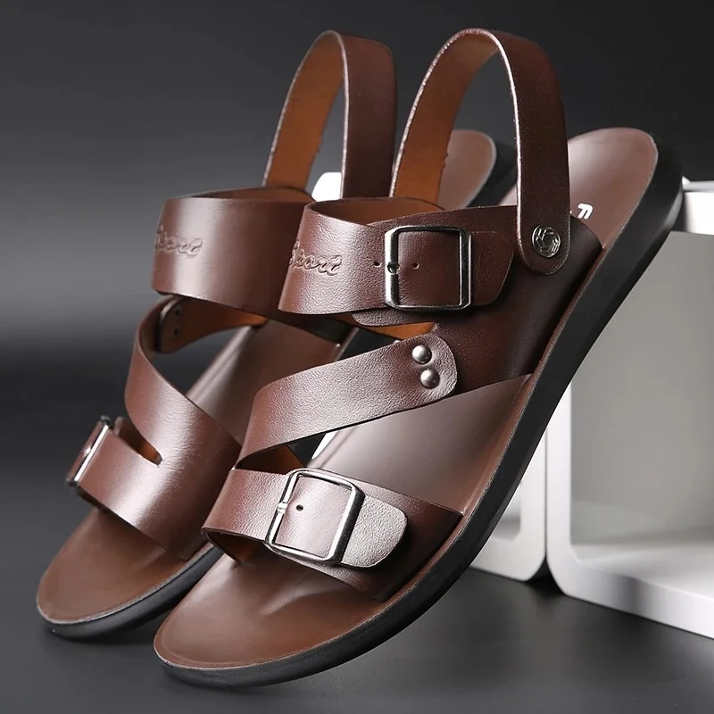

NEW Men Sandals Fashion Solid Color Leather Men Summer Shoes Casual Comfortable Open Toe Sandals Soft Beach Footwear for Male