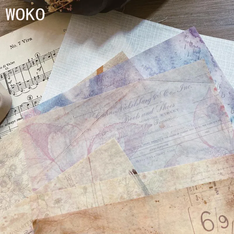 WOKO, 6 листов, Ретро стиль, крафт-бумага, красивая Васи бумага, мечта, акварель, цветок, задний план, бумага, деко, наклейка, сделай сам, пуленепробиваемый журнал