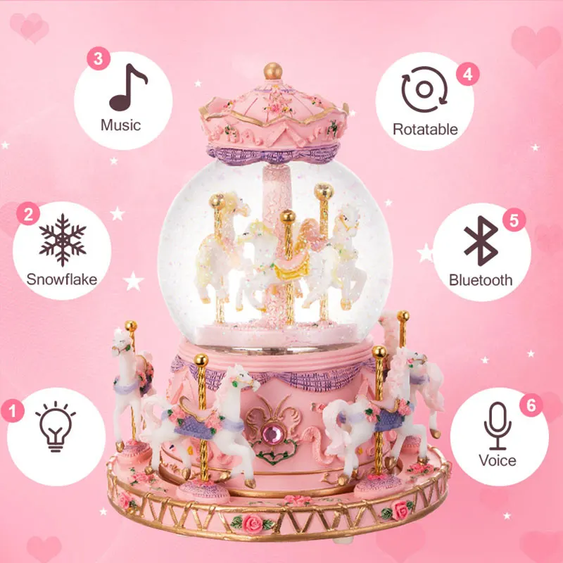 Лошадь карусель коробка снежный шар Merry Go Round музыкальные коробки музыкальное