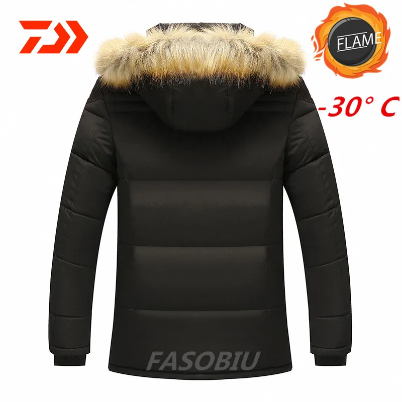 

New Daiwa Fishing Jackets Autumn Winter Thick White Duck Down Warm Fishing Clothing Outdoor Hooded Long Style Fishing Clothes