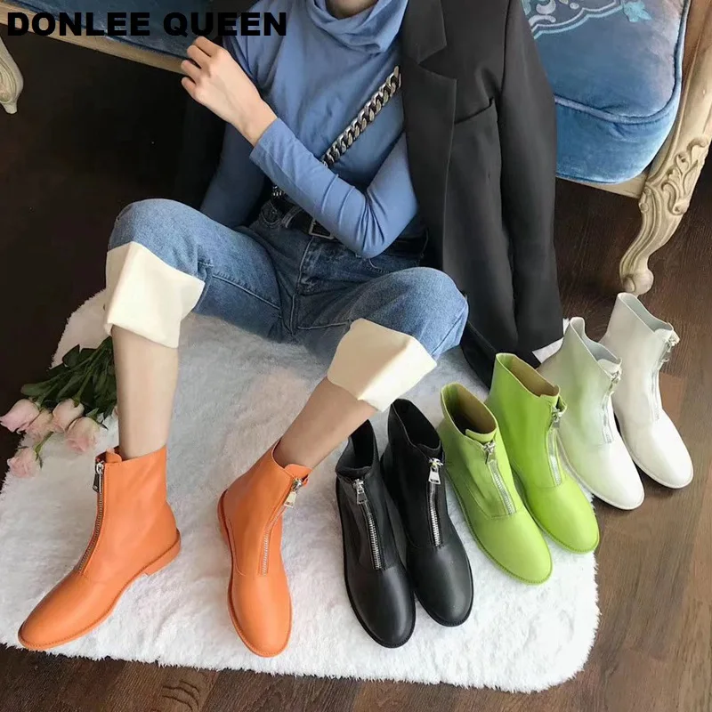 Ботильоны женские брендовые ботинки на низком каблуке с молнией спереди