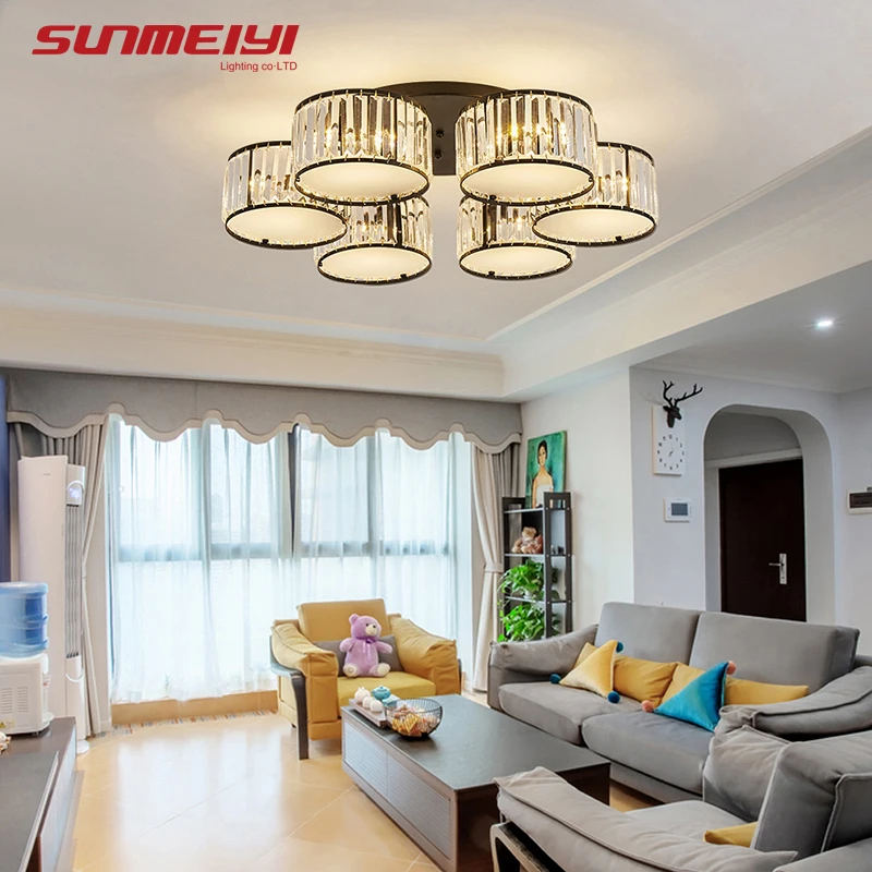 Современные Черные потолочные светильники светодиодные кристаллы Светильники