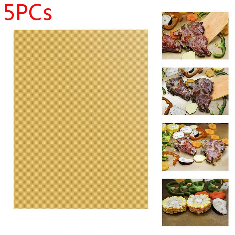 Golden 5PCs 1/2/3/5 шт коврик для барбекю гриля многоразовые антипригарное покрытие BBQ Пособия по кулинарии силиконовый коврик для выпечки простыни Фольга барбекю лайнера инструмент Кухня Пособия по кулинарии гаджет - Цвет: Golden 5PCs