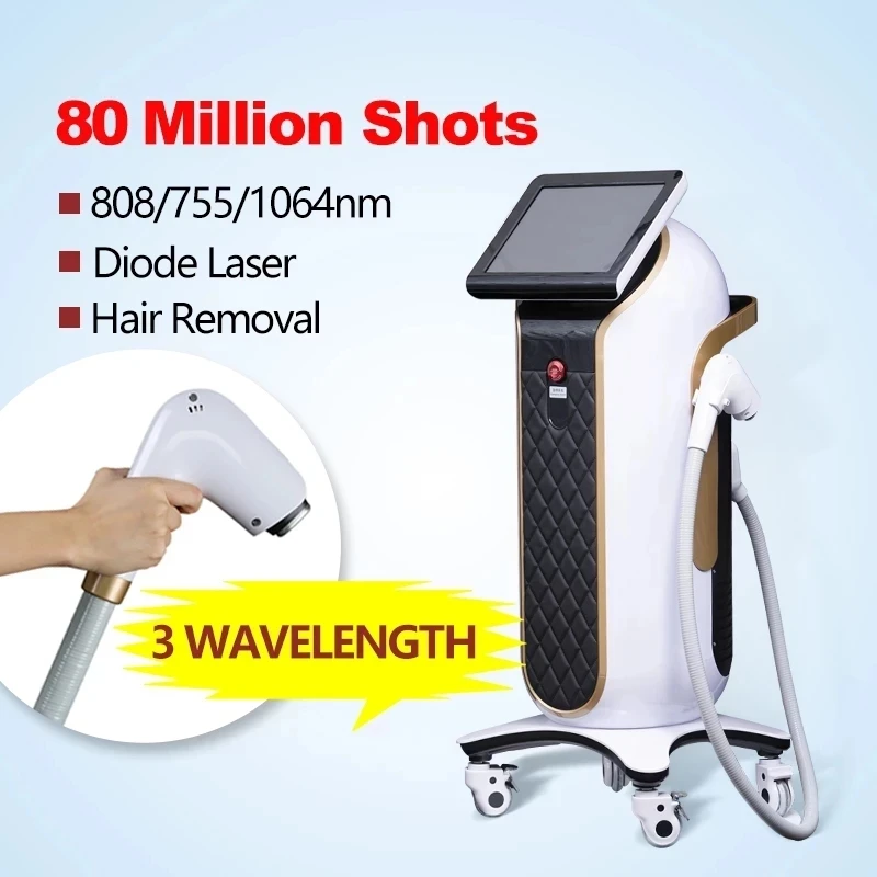 

Multifunctional 808nm 755nm 1064nm Diode Laser Hair Remover Three Wavelength Painless Hair Removal Laser with 80 Million Shots
