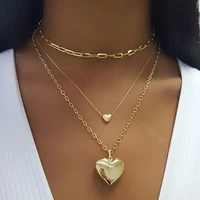 boho simple heart layered necklace womens short clavicle pendant chain necklace girl lover jewelry gift