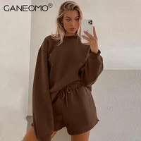 two piece set women sweatshirts y2k tracksuit sets pullover fleece hoodies tops casual jogger shorts suits brown apricot outfits