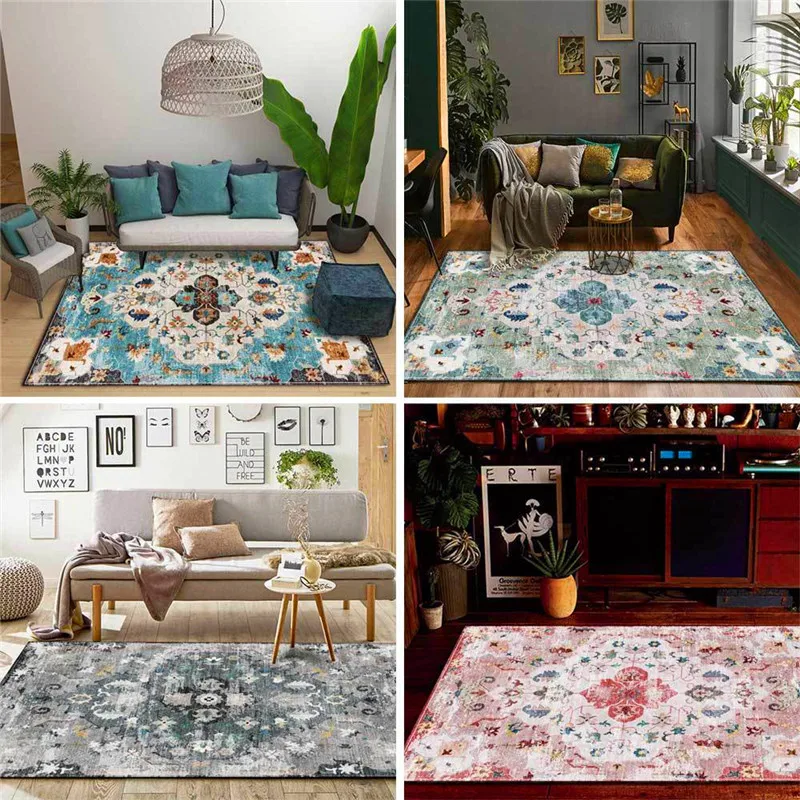 

High-End Fashion Retro Persian-Style Rug Flower Ethnic-Style Bedroom Living Room Carpet Kitchen Bathroom Floor Mat Bed Blanket