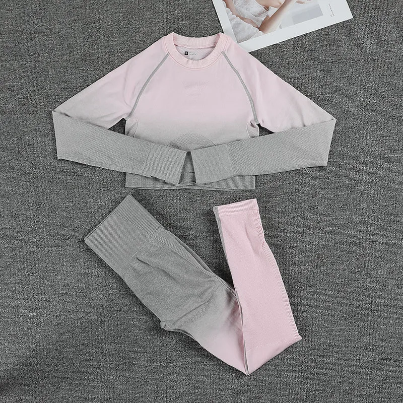 Бесшовный Женский спортивный костюм из 2 предметов леггинсы для спортзала одежда