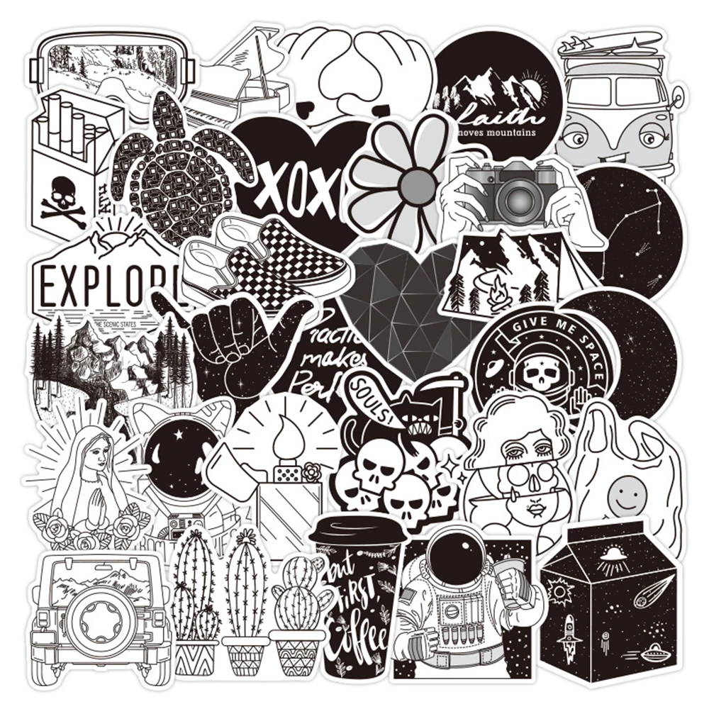 50 шт. рождественские черные настенные наклейки и белые ботильоны в стиле панк