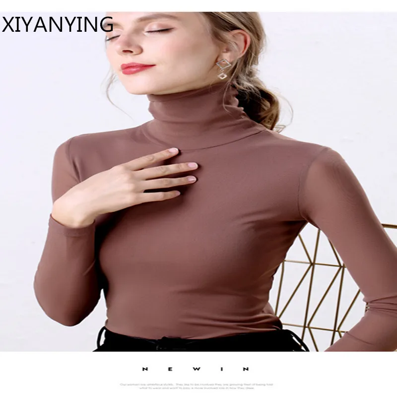 Womens T Shirt Tops Harajuku Turtleneck Mesh Fabric Plus Size Long Sleeve Women Autumn Winter Trendy Clothes For | Женская одежда