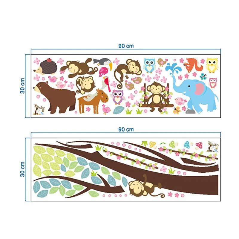 

Forest Animals Tree Kids Stickers Children DIY Bedroom Decoration Bear Monkey Wild Jungle Kids Decal Wall Decals Nursery Decor