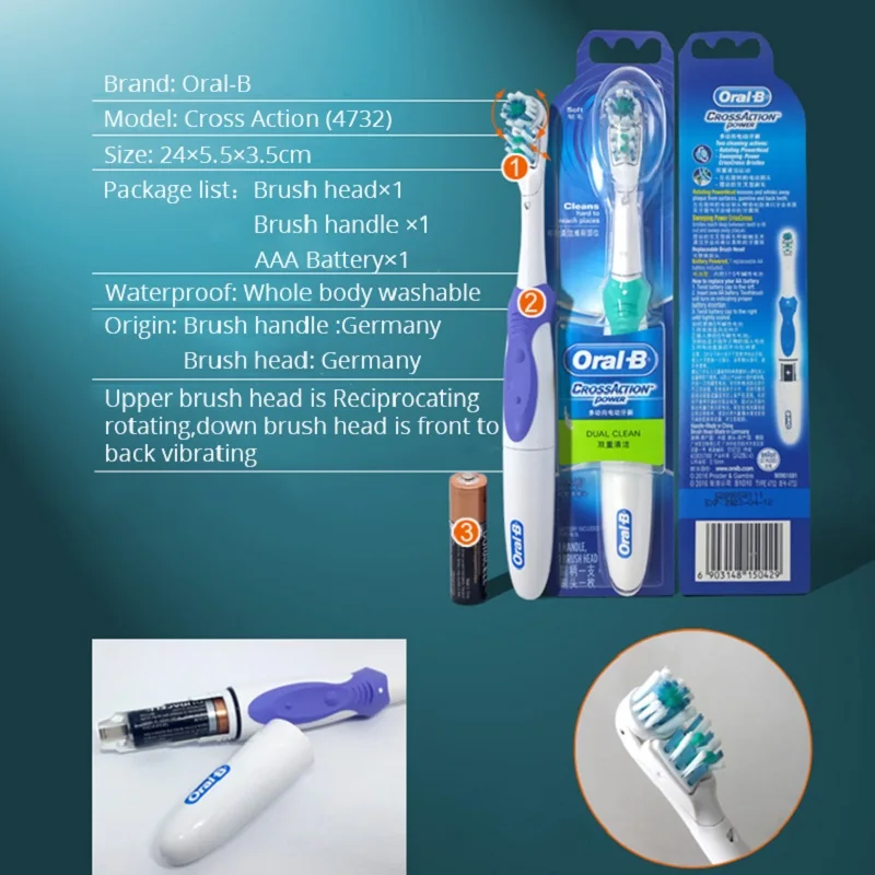 Oral B электрические зубные щётки Зубная щётка Cross Action двойного Чистота способный