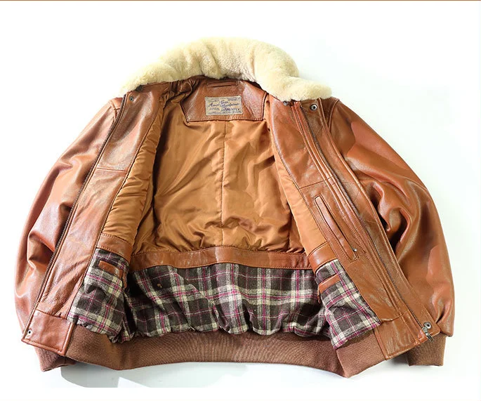 

Flight 2020 new Jacket Fur Collar Genuine Leather Jacket Men G1 Winter Coat Bomber Jacket Motorcycle Biker Jacket