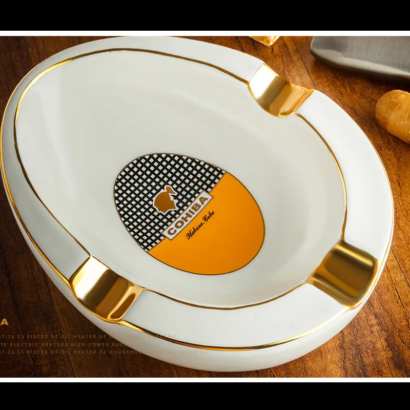 

COHIBA Ceramic Cigar Ashtray Portable Creative Smoke Home 3 Slots Ashtray Cigar Accessories Table Cigarette Ashtrays