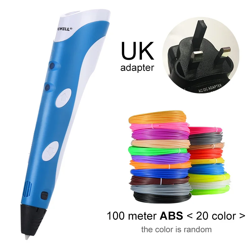 Blue UK-100m ABS Myriwell 3D печати Ручки 1,75 мм ABS Smart 3D ручка с нити для детей развивающая серия хобби игрушки - Цвет: Blue UK-100m ABS