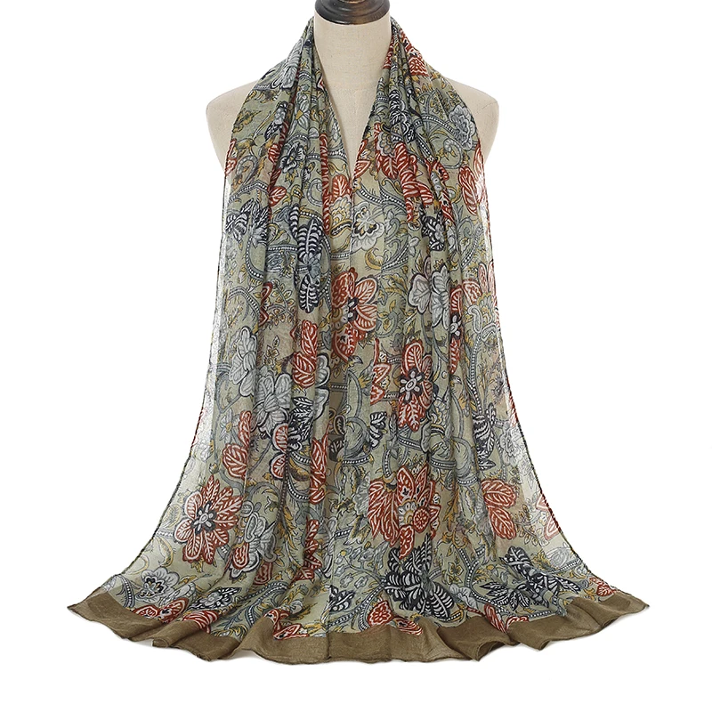 

Hot Sale Printe Floral Viscose Scarf Shawls Muslim Women Hijab Flower Long Shawl Pashmina Stole Bandana Voile Femme Musulman Cap